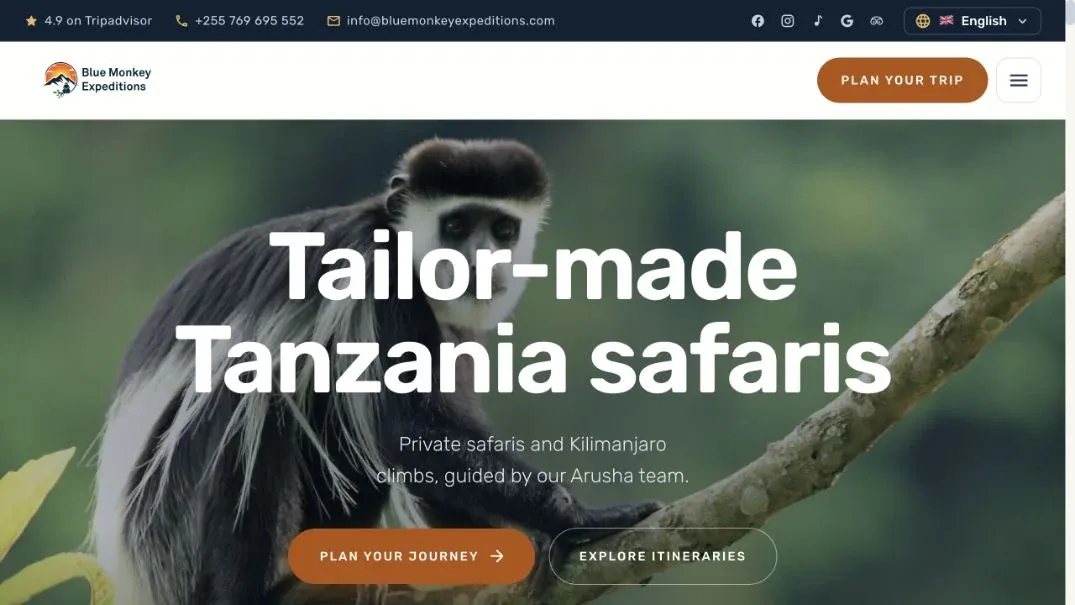 Blue Monkey Expeditions website design