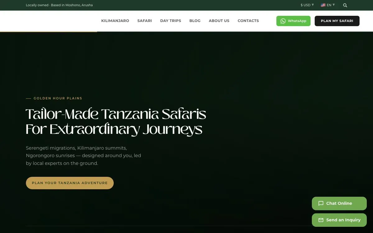 Safari Ecstasy website homepage preview