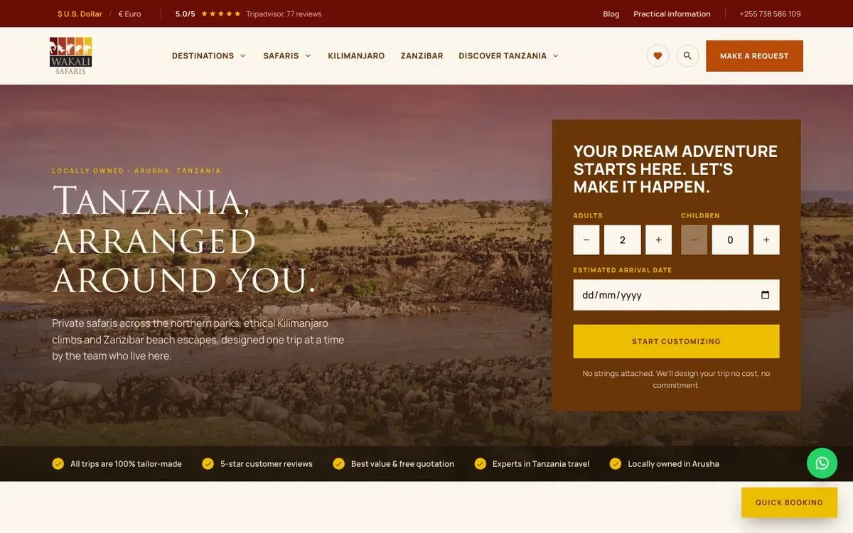 Wakali Safaris website design