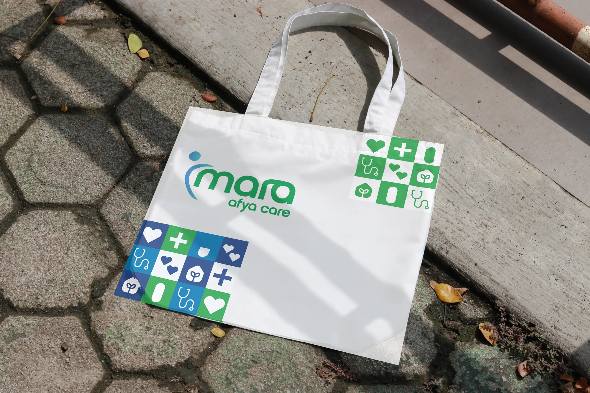 Imara Afya Care healthcare pattern on a tote bag mockup