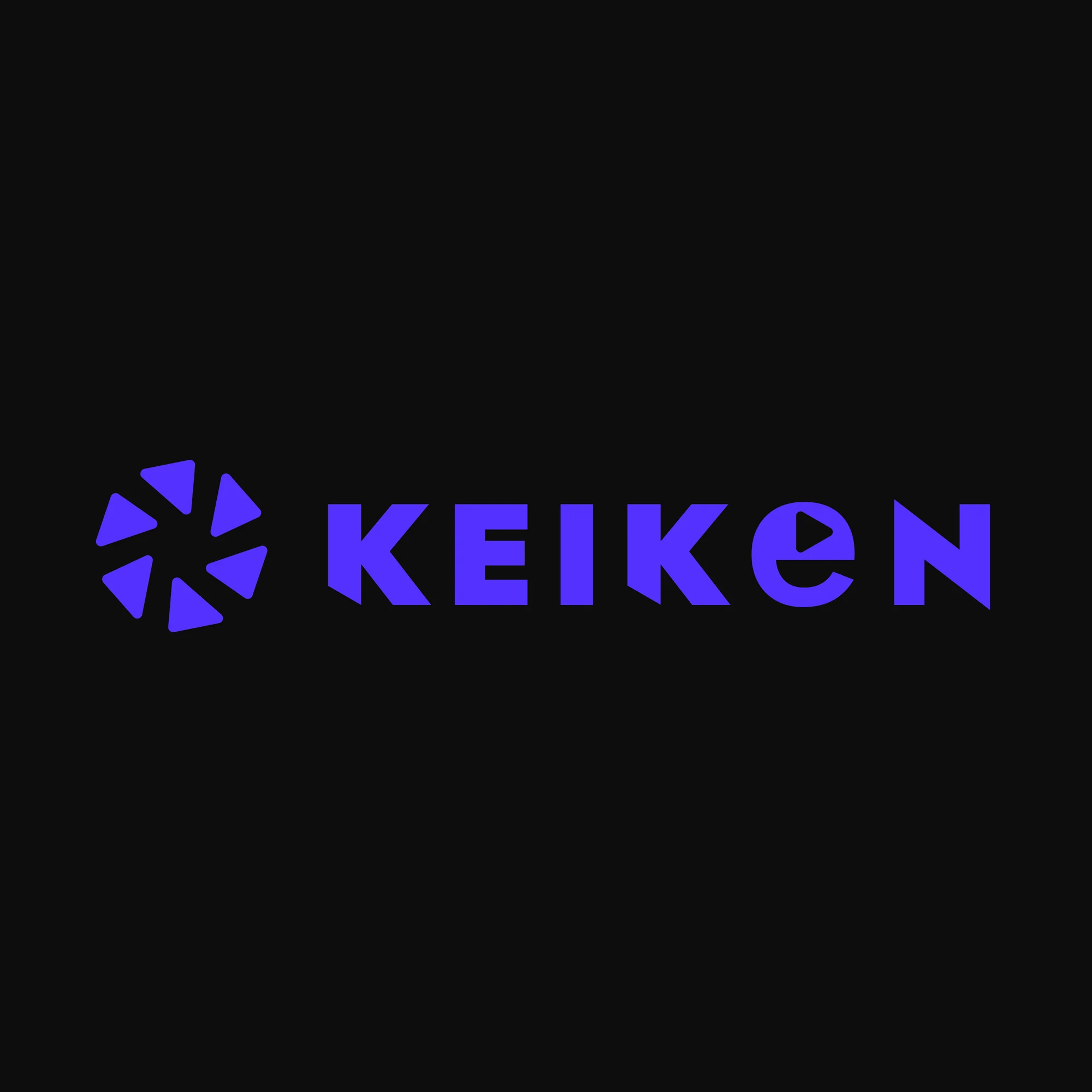 Keiken purple geometric symbol and wordmark on black