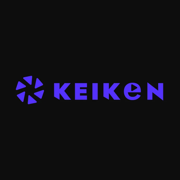 Keiken purple geometric symbol and wordmark on black