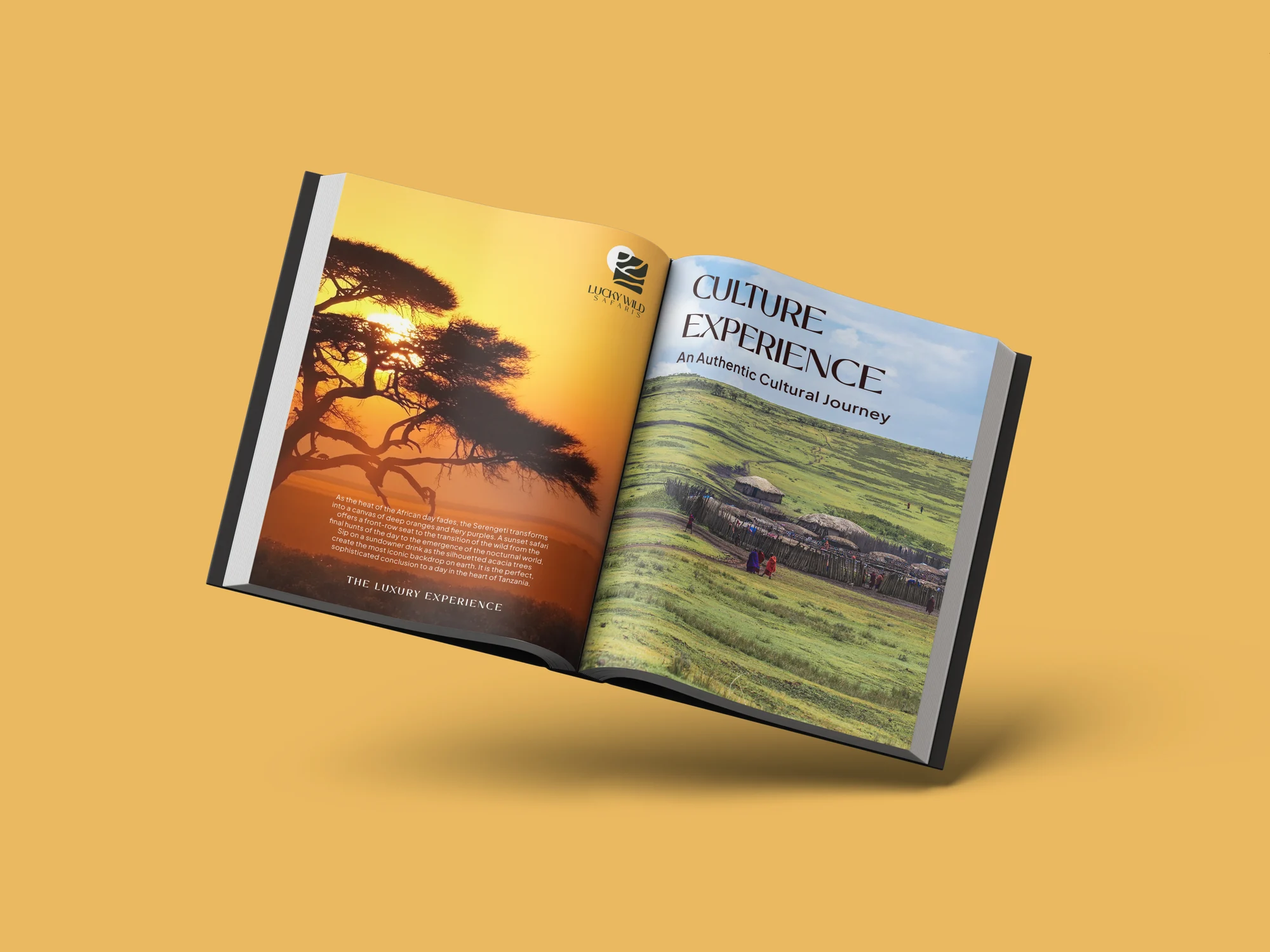 Lucky Wild Safaris open brand book mockup